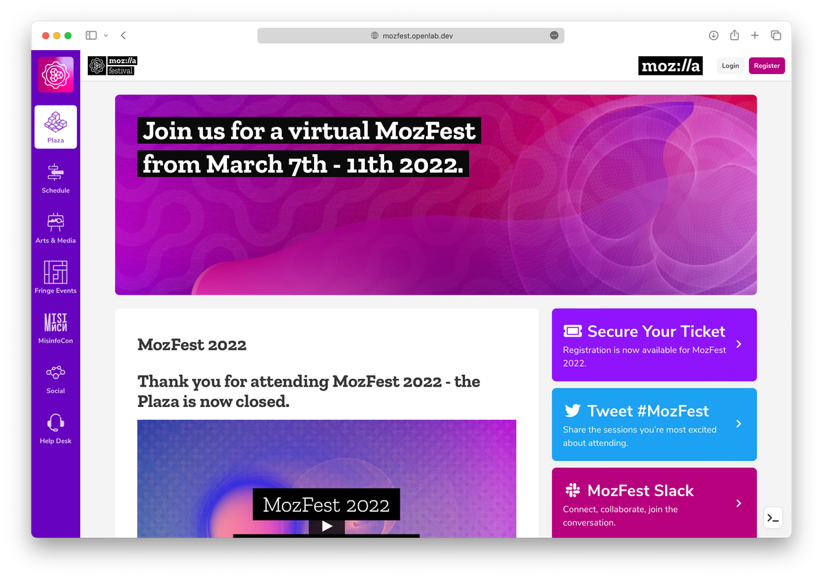 The MozFest Schedule homepage