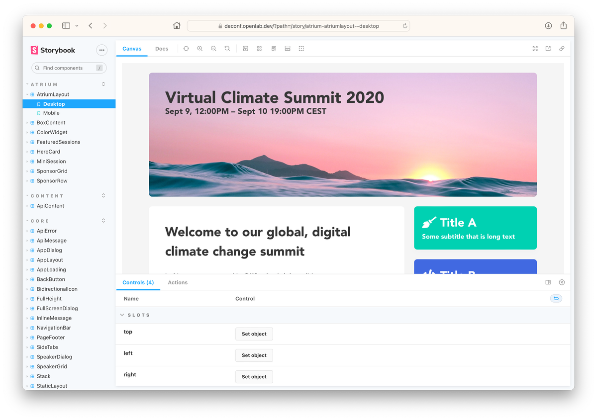 The UI storybook. Used to showcase, discover and develop the Vue.js components.