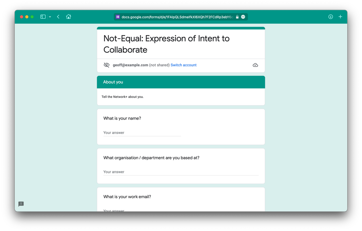 The Google form used to submit a catalyst project