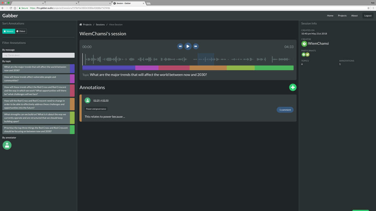 Viewing an audio conversation in Gabber