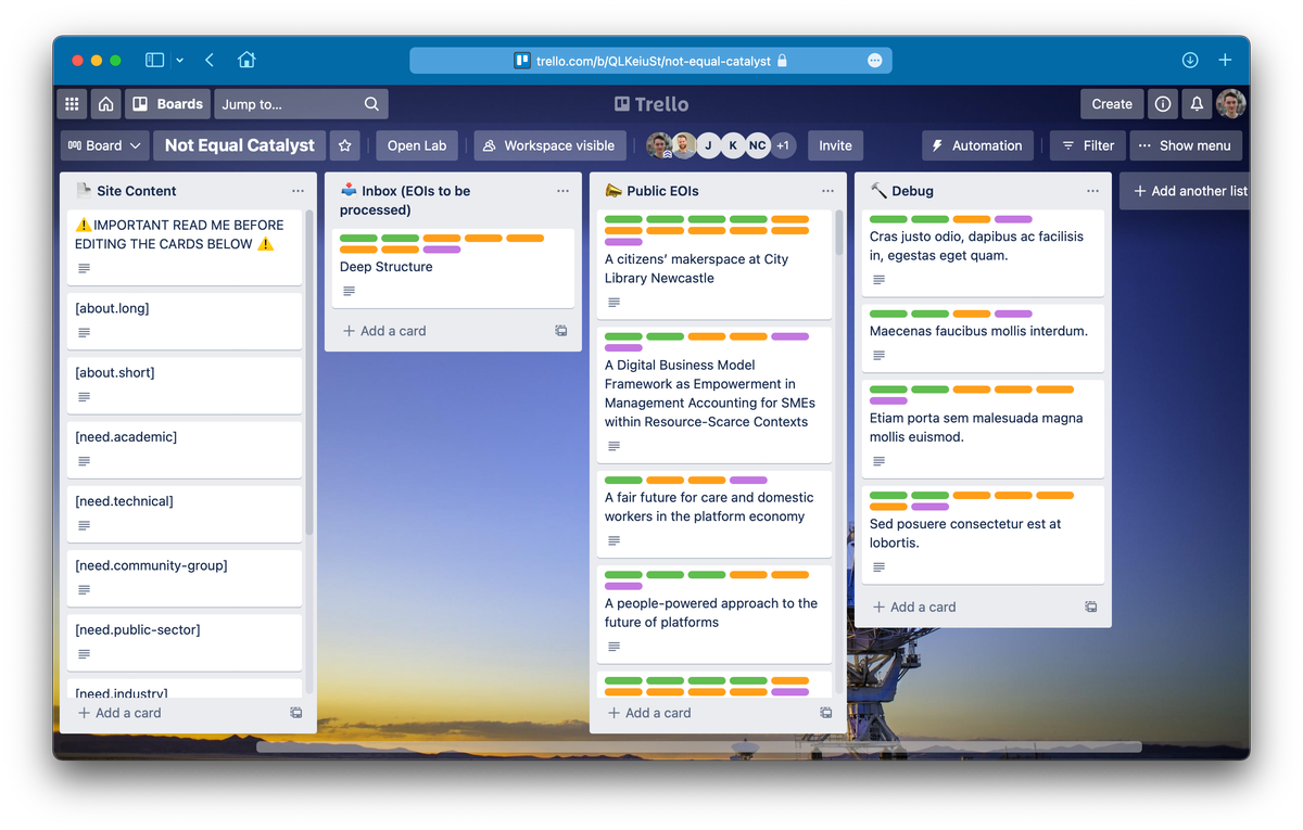 The Trello board powering the entire website