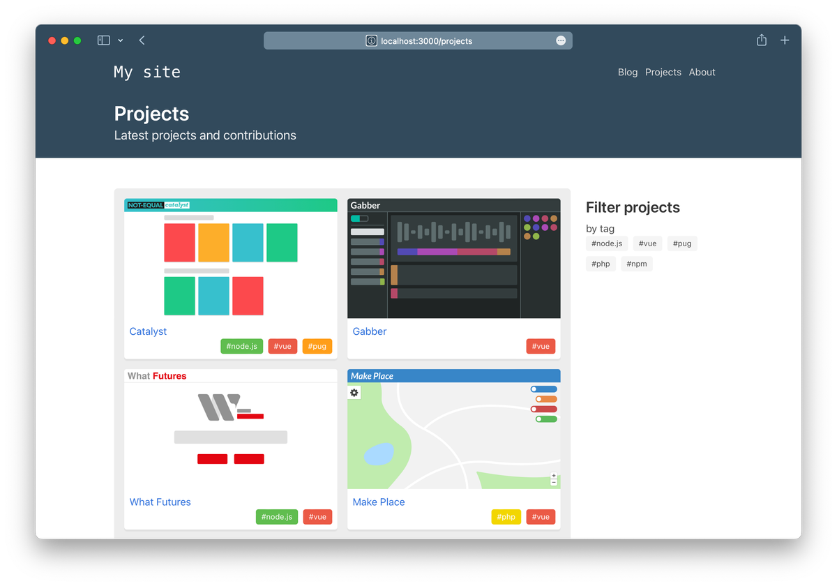Viewing a project grid with filters down the side