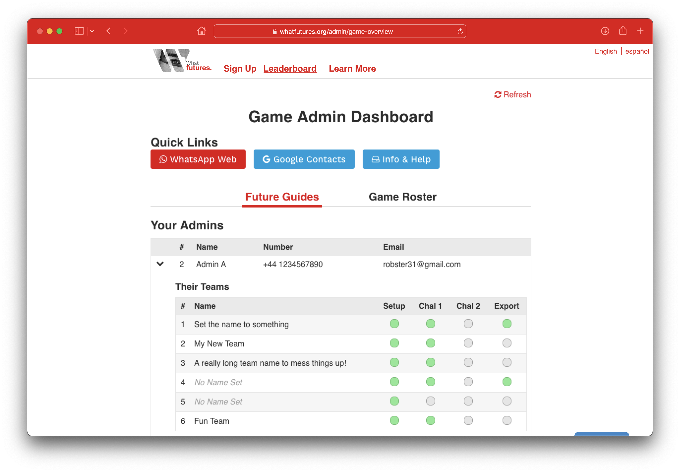 A Game Administrator's dashboard A Game Administrator's dashboard